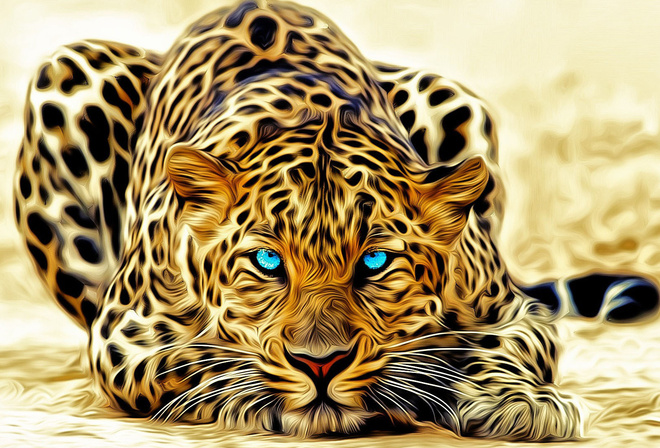 леопард, окрас, лежит, глаза