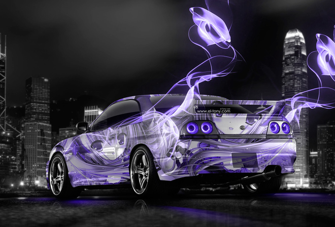 Tony Kokhan, Nissan, Skyline, GTR, R33, JDM, Anime, Girl, Aerography, City, Violet, Neon, Colors, Energy, el Tony Cars, Photoshop, Design, HD Wallpapers,  , , , , , 33, , , , , , , 