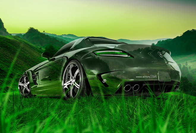 Tony Kokhan, Mercedes-Benz, SLS, AMG, Crystal, Nature, Car, Green, Grass, Art, Design, el Tony Cars, Photoshop, HD Wallpapers,  , , , , , , , , , , , , , , 2014