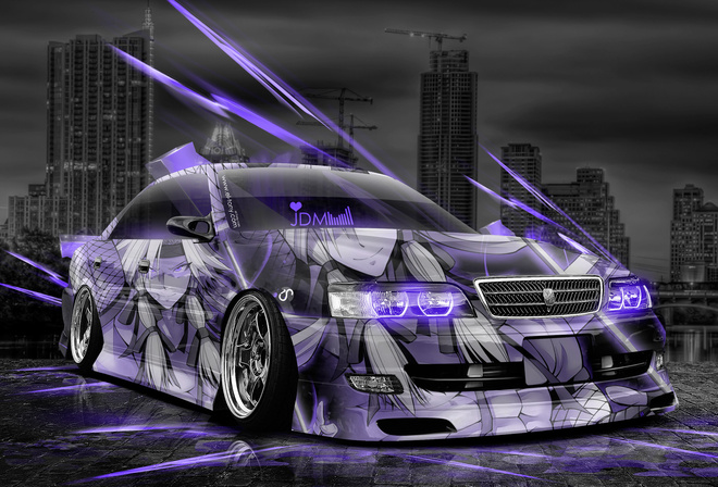 Tony Kokhan, Toyota, Chaser, Anime, Aerography, City, Car, Violet, Neon, Effects, JDM, el Tony Cars, HD Wallpapers, Design, Art, Style,  , , , , , , , , , , , , 