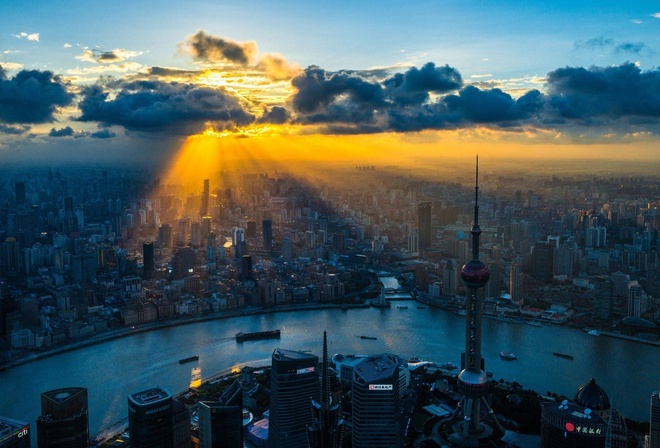 shangai, china, river, light, building