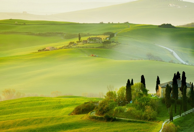spring, tuscany, italy, grass, green, hills