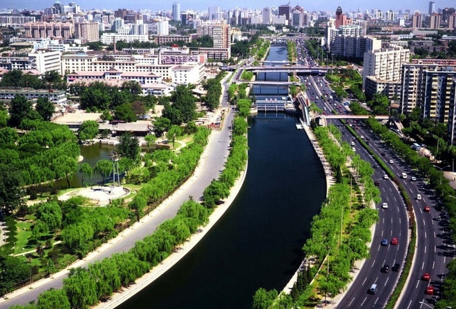 road, river, street, building