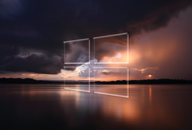 Windows 10, transparent, logo, over, the, stormy, sea