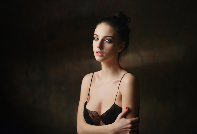 women, Alla Berger, portrait, Maxim Maximov, red nails, black lingerie