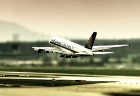 Airbus 380, zurich airport, , tilt shift