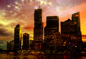 , city lights, wallpaper, skyscraper, sunset city, Methevas, , ...