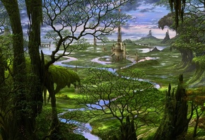 ucchiey, fantasy, castle, Kazamasa uchio, fairytales, landscape,   ...