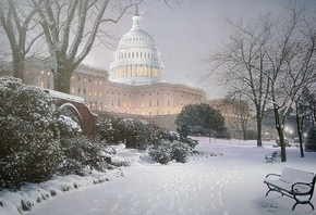 rod chase, united states capitol, painting, Evening on the hill, meeting pl ...