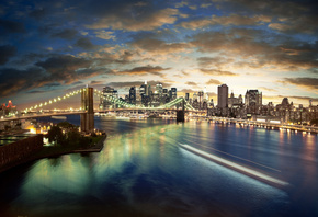 lights, night, bridge, City, , sea, landscape, cloud, , , b ...