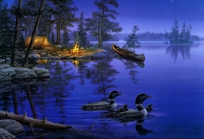 lake, , darrell bush, night, , , , painting, A world awa ...