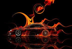 Tony Kokhan, Nissan, Silvia, S13, Fire, Car, Orange, Abstract, JDM, Style,  ...