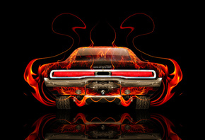 Tony Kokhan, Dodge, Charger, Back, Fire, Car, Retro, Muscle, Black, Orange, Abstract, el Tony Cars, Photoshop, Design, HD Wallpapers,  , , , , ,  , , , , , , , , 2014