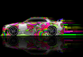 Tony Kokhan, Nissan, Skyline, GTR, R34, Side, Abstract, Aerography, Black, Background, Multicolors, Aerography, JDM, Style, Photoshop, el Tony Cars, HD Wallpapers,  , , , , , , , 34, 34 , , 