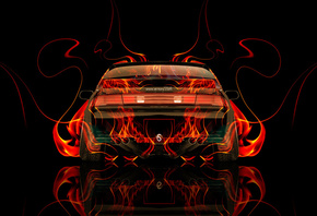 Tony Kokhan, Nissan, Silvia, S14, JDM, Fire, Car, Back, Black, Orange, Abst ...