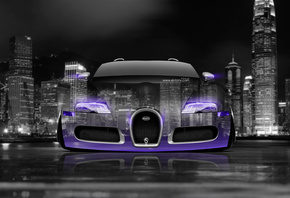 Tony Kokhan, Bugatti, Veyron, Front, Crystal, City, Car, Violet, Neon, el T ...