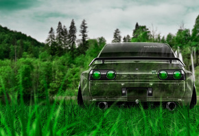 Tony Kokhan, Nissan, Skyline, GTR, R32, JDM, Back, Crystal, Nature, Car, Green, Grass, el Tony Cars, Photoshop, HD Wallpapers,  , , , , , 32,  , , , , , , , , ,