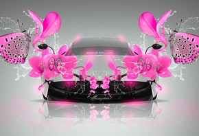 Tony Kokhan, Pagani, Huayra, Fantasy, Flowers, Butterfly, Water, Pink, Colo ...