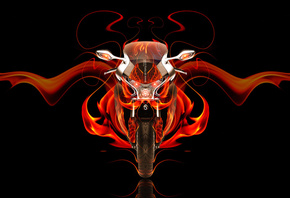 Tony Kokhan, Moto, Honda, VFR, 1200F, Front, Fire, Bike, Abstract, Orange,  ...