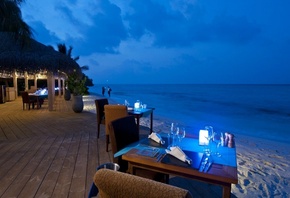 beach, dinner, night, moon, water, ocean