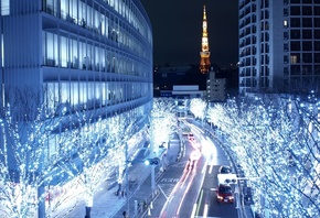 lights, blue, tokio, japan, road, building