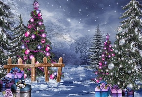 christmas, light, city, winter, village, snow