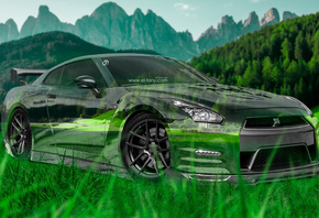 Tony Kokhan, Nissan, GTR, R35, JDM, Crystal, Nature, Car, Green, Grass, Mountains, Tuning, Style, el Tony Cars, HD Wallpapers, Photoshop, Design, Japan, Art,  , , , , , , , , 35 , , 