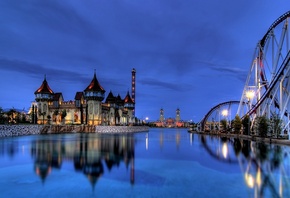 water, castle, wheel, city