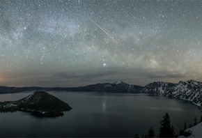 stars, lake, water, mountain