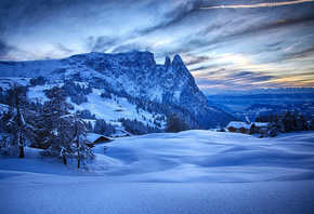 winter, cottage, tree, ice, sky, snow, blue