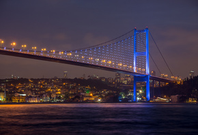 beautiful view, Bosphorus Bridge at night, Istanbul, turkey, Sea of Marmara ...