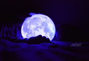 Photography, balloon, blue, bluelight, dark, light, moon, night
