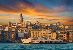 Istanbul, turkey, buildings, Sea of Marmara, city, Galata Tower, ferry, shi ...