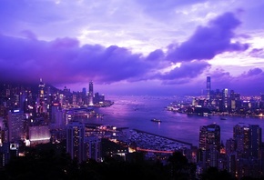 hong kong, china, city, braemar hill, victoria harbour, evening, dawn, skys ...