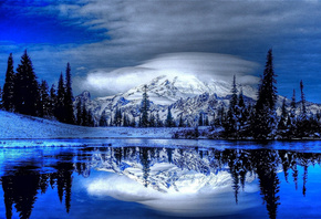 reflection, mountain, snow, lake