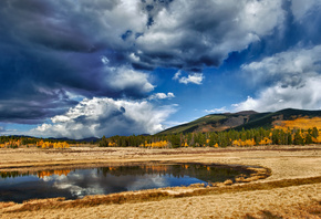 , landscape, reflection, grass, , trees, sky, , clouds,  ...