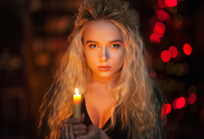 women, Ekaterina Ermakova, face, portrait, candles, blonde, Maxim Maximov,  ...