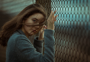 women, face, portrait, depth of field, blue eyes, women outdoors, hair in f ...