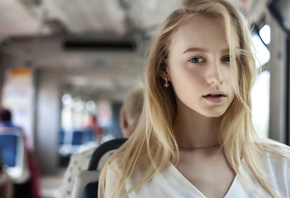 women, face, portrait, blonde, blue eyes, depth of field