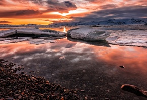 winter, the sky, the sun, clouds, snow, landscape, sunset, mountains, cloud ...