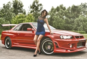 women, Nissan Skyline GT R R34 Nismo, Skyline