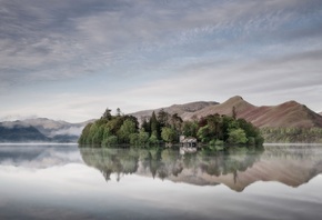 morning, island, morning fog, mountain landscape, sunrise, England