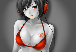 meiko, vocaloid, anime, girl, headphones, red