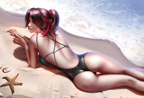 jessie, Final Fantasy, game, game girls, beach, sea, bikini, ass, Swimwear