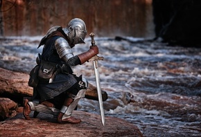 Dark Souls, , , , cosplay, , knight,  , , helmet, chosen one, Souls, sword, river