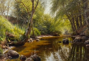 Peder Mork Monsted, Danish, 1907, A river landscape