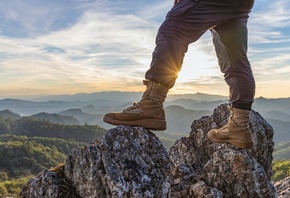 sunset, mountain, hiking boots