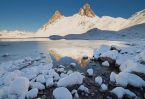 , , , , , , lake, mountains, snow, stones, wint ...