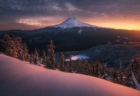 Nature, , snow, sky, clouds, trees, lake, landscape, snowy peak, mountains