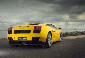 Lamborghini Gallardo, yellow cars, car, italian cars, Lamborghini, sky, nature, clouds, sea